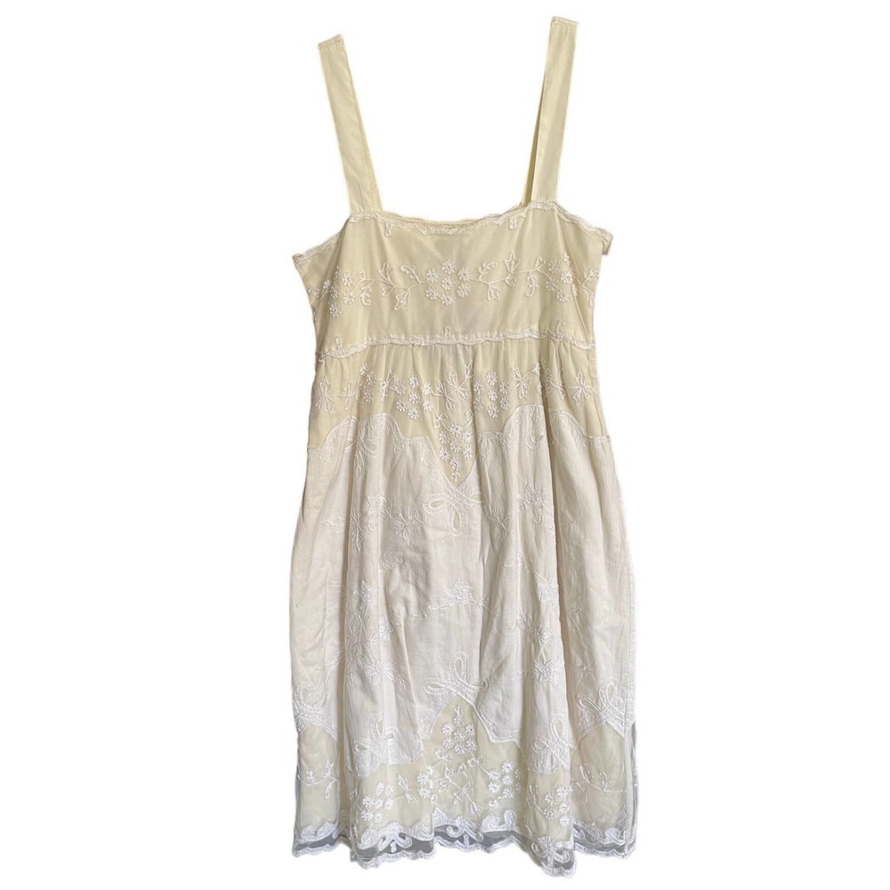 NWT Viola Womens Floral Embroidered Slip Dress Square Neck Size 4 Cream